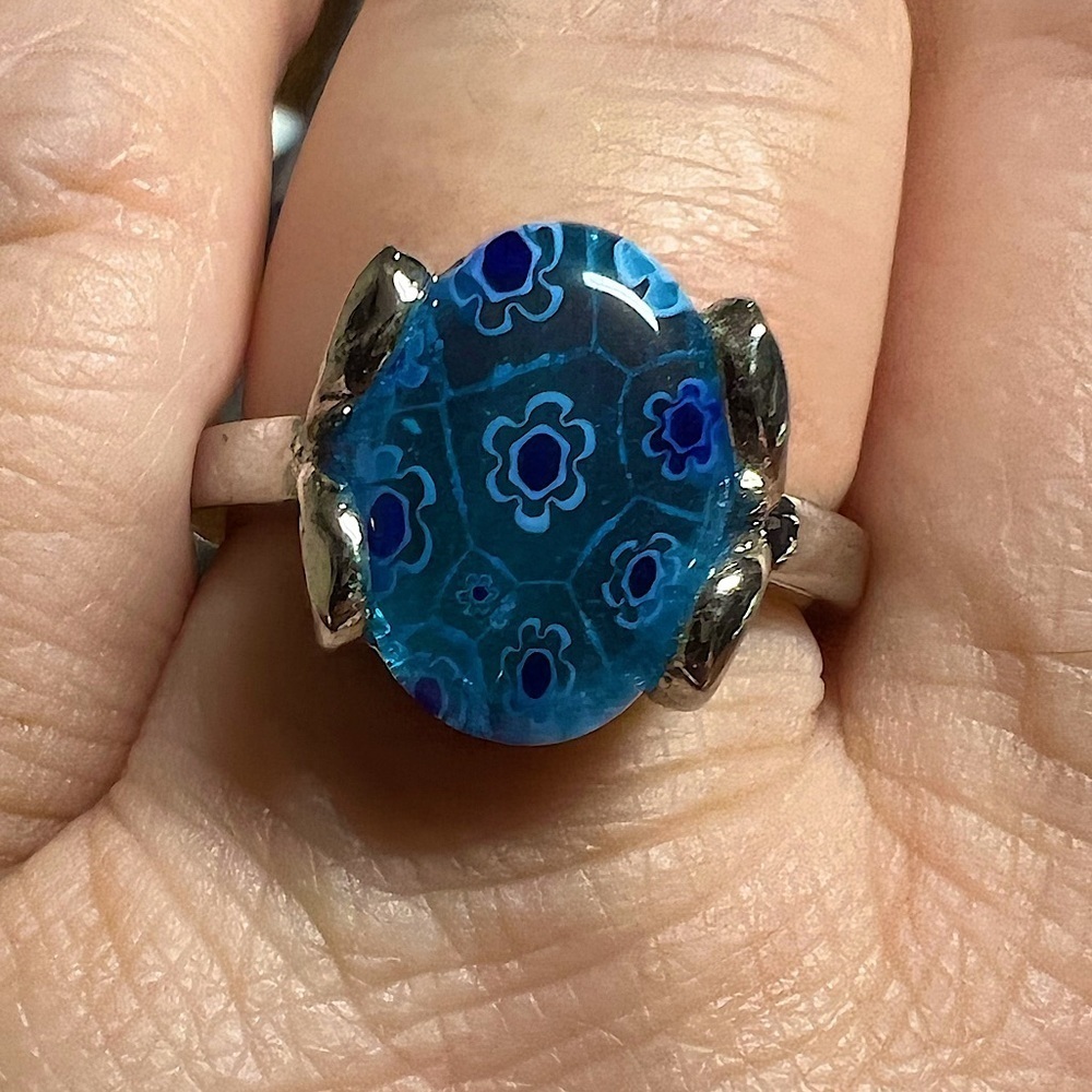 💚 925 stamped flower FANCY DICHROIC GLASS RING sz 9 - Picture 4 of 11